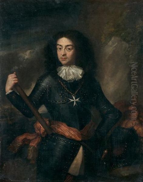 Portrait D'homme En Armure Portant La Croix De Malte Oil Painting by Constantyn Netscher