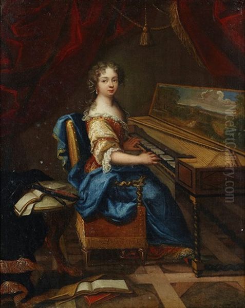 A Lady With A Spinet Oil Painting by Constantyn Netscher