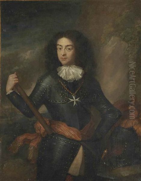 Portrait D'homme En Armure, Portant La Croix De Malte Oil Painting by Constantyn Netscher