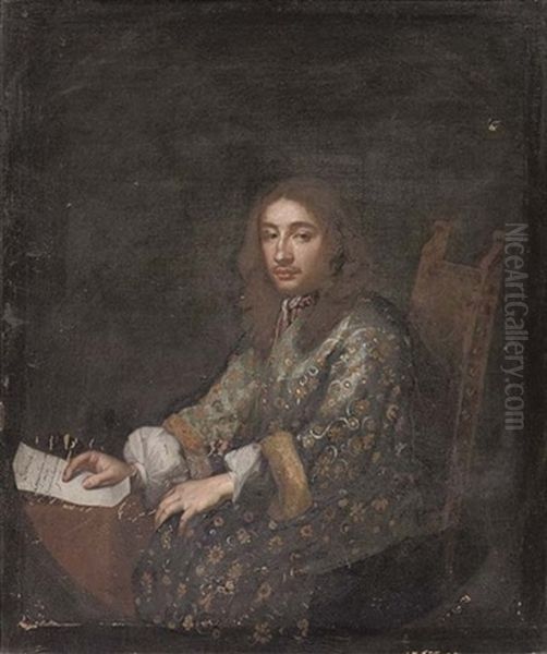 Portrait Of A Gentleman Holding A Letter In His Right Hand Oil Painting by Constantyn Netscher