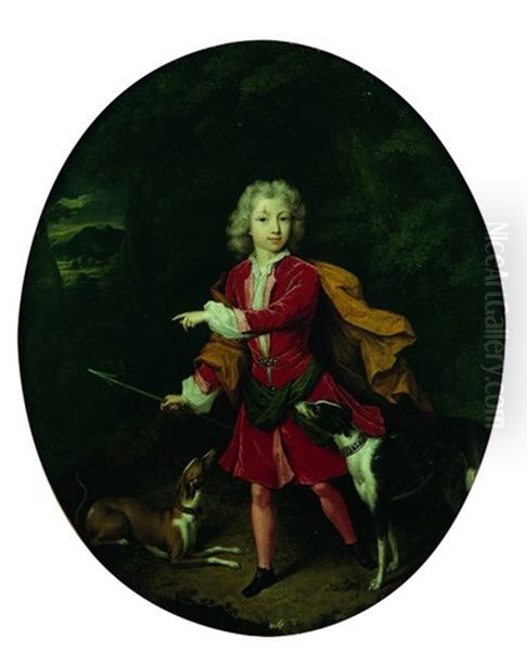 Portrait D'un Jeune Garcon En Tenue De Chasseur Oil Painting by Constantyn Netscher