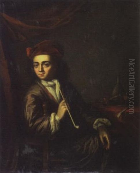 Portrait D'un Jeune Fumeur Oil Painting by Constantyn Netscher