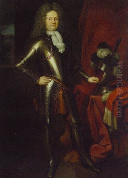 Portrait Of A Commander (the Comte De Martigny?) In Armour Oil Painting by Constantyn Netscher