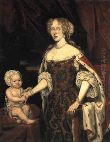 Portrait Of Gr,fin Bose (?) With A Child Seated Beside Her Oil Painting by Constantyn Netscher