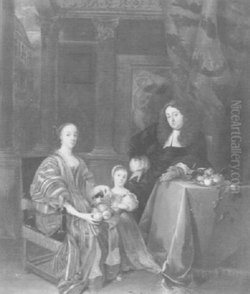 A Family Portrait In An Interior Oil Painting by Theodorus Netscher