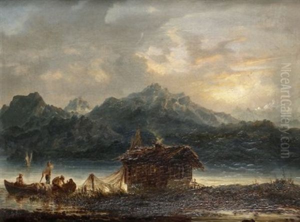 Paysage Lacustre (suisse ?) Oil Painting by Benjamin Netter