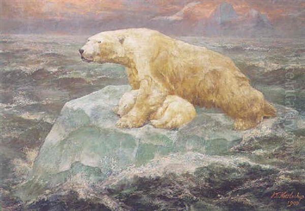 Polar Bears Oil Painting by John Trivett Nettleship