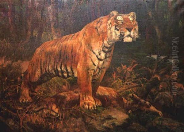 Tiger Ambush Oil Painting by John Trivett Nettleship