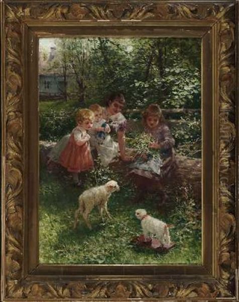 Spielende Kinder Im Garten Oil Painting by Hermann Neuber