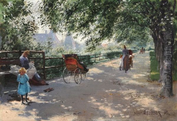 Sommernachmittag Im Park Mit Spielenden Kindern (preliminary Study) Oil Painting by Hermann Neuber