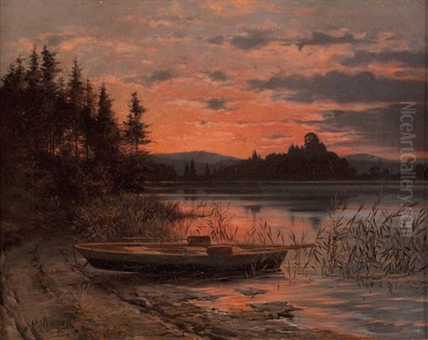 Abendstimmung Am See Oil Painting by Hermann Neuber