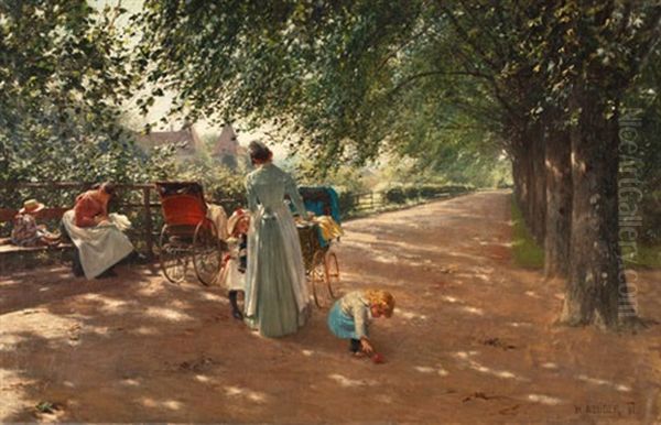 Sommernachmittag Im Park Mit Spielenden Kindern Oil Painting by Hermann Neuber