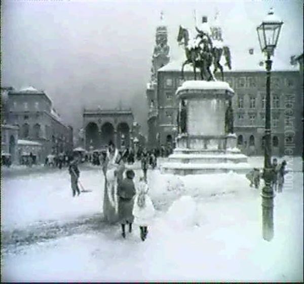 Der Odeonsplatz In Munchen Im Winter Oil Painting by Hermann Neuber