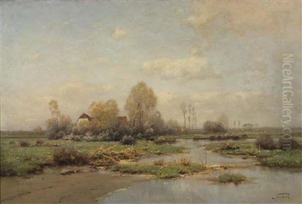 Moorlandschaft Mit Bauerngehoft Oil Painting by Louis (Ludwig) Neubert