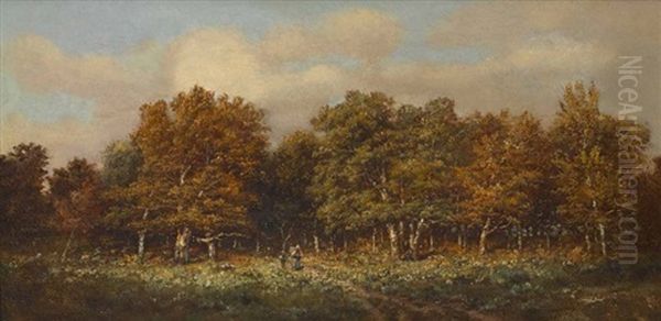 Reisigsammler Am Waldrand Oil Painting by Louis (Ludwig) Neubert