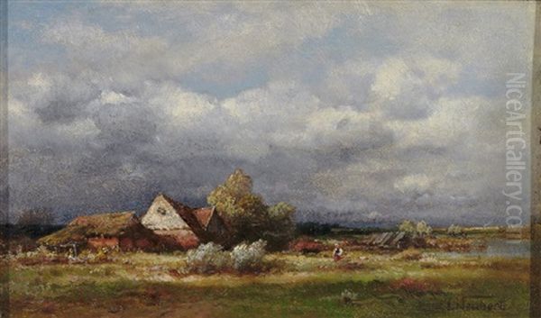 Besonnte Abendliche Landschaft Mit Gehoft Oil Painting by Louis (Ludwig) Neubert