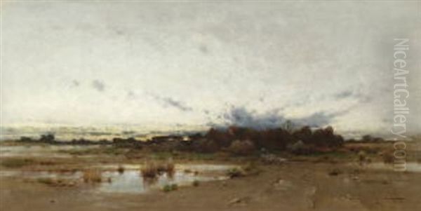 Abendliche Moorlandschaft Oil Painting by Louis (Ludwig) Neubert