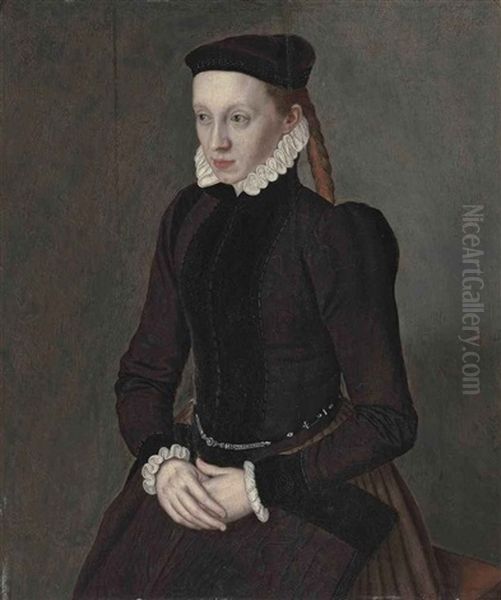 Portrait Of A Lady In A Black Dress With A White Ruff And Black Cap Oil Painting by Nicolas Neufchatel