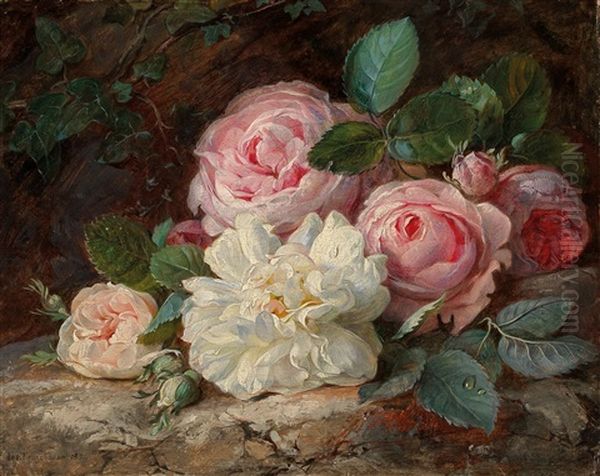 Roses On The Forest Floor Oil Painting by Josef Neugebauer