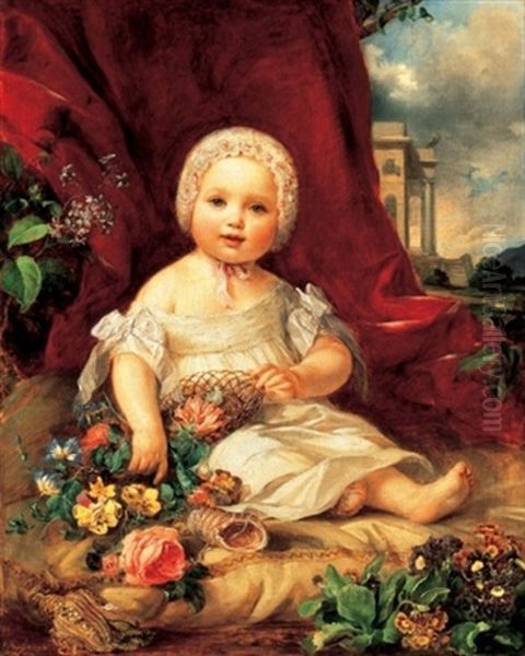 Maria Terezia Viragokkal (mary Therese Of Austria With Flowers) Oil Painting by Josef Neugebauer