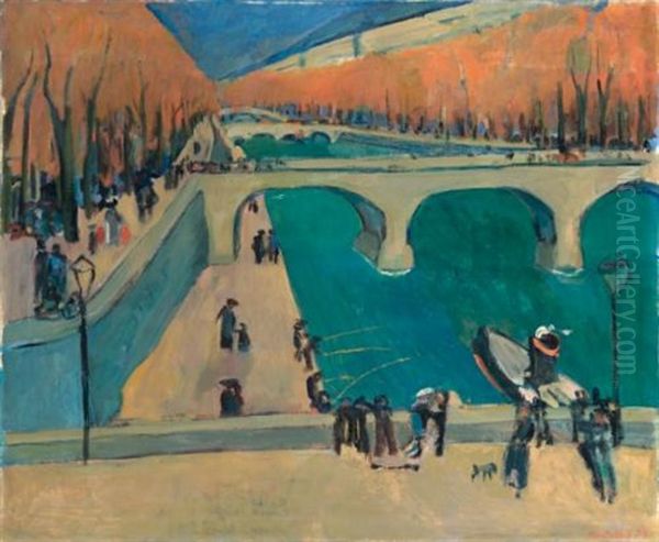 Herbst In Paris (am Seine Ufer) (autumn In Paris (at The Strand Of The River Seine)) Oil Painting by Werner Neuhaus