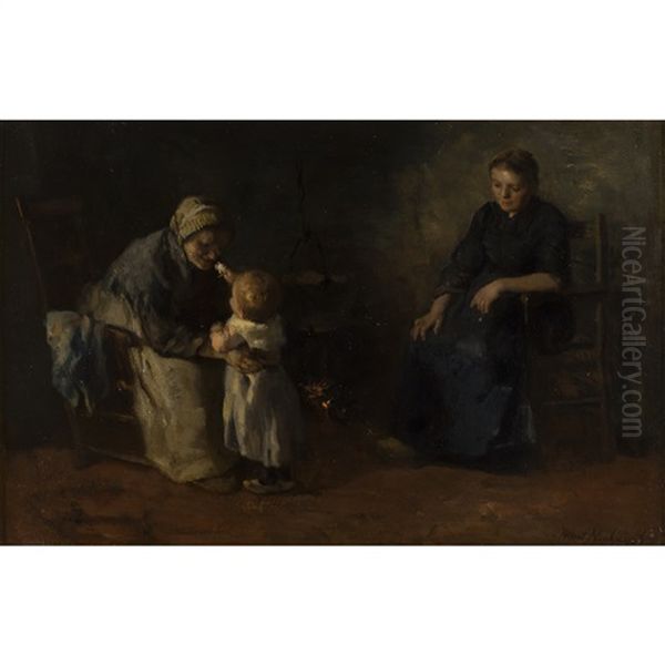 A Posy For Grandma Oil Painting by Albert Johan (Jan) Neuhuys