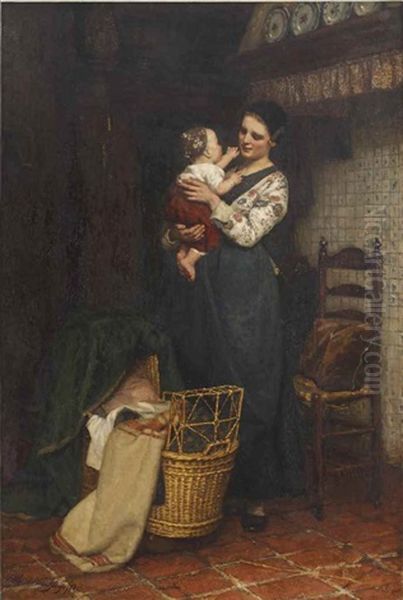 A Mother's Joy Oil Painting by Albert Johan (Jan) Neuhuys