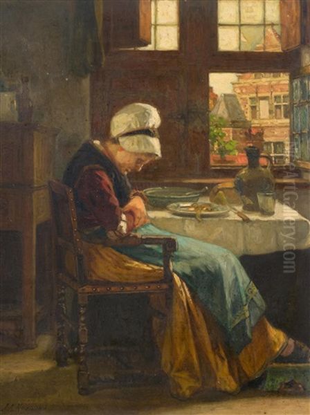 Alte Frau Beim Nickerchen Nach Dem Essen Oil Painting by Albert Johan (Jan) Neuhuys