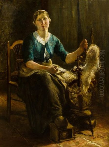 Woman Spinning Oil Painting by Albert Johan (Jan) Neuhuys