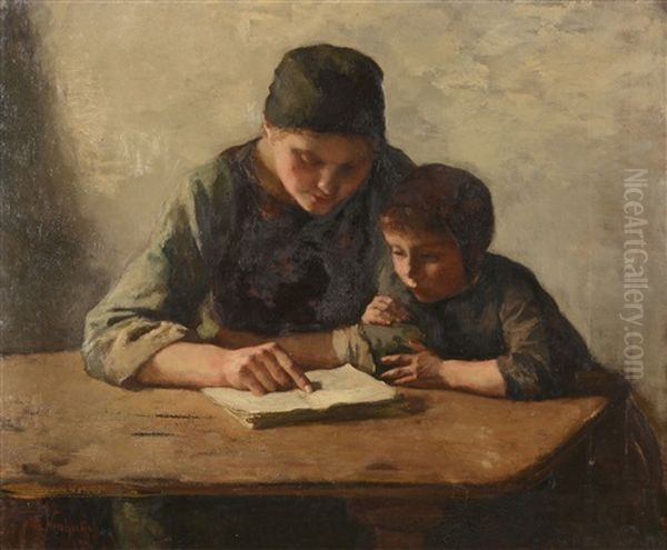 The Reading Lesson Oil Painting by Albert Johan (Jan) Neuhuys