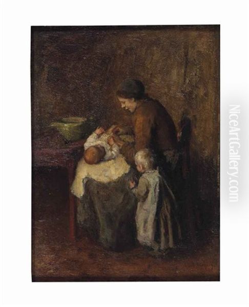 Mother And Children Oil Painting by Albert Johan (Jan) Neuhuys