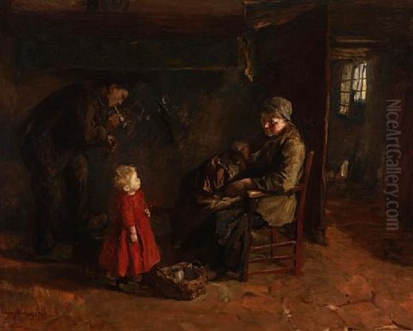 Nursing Time Oil Painting by Albert Johan (Jan) Neuhuys