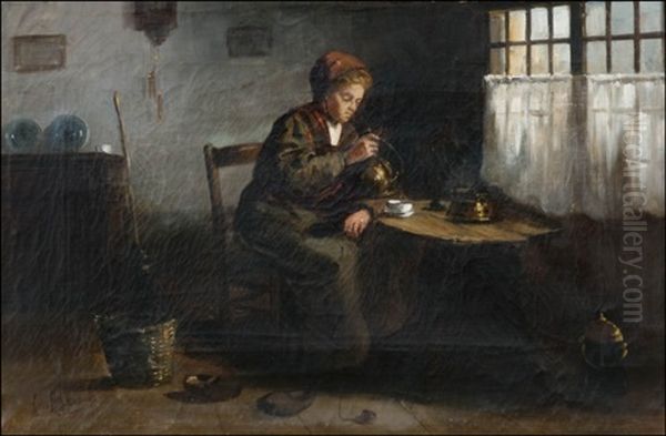 Kahvihetki (coffee Moment) Oil Painting by Albert Johan (Jan) Neuhuys