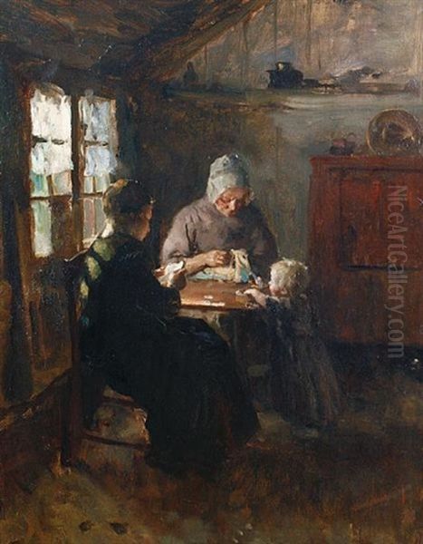 The Sewing Team Oil Painting by Albert Johan (Jan) Neuhuys