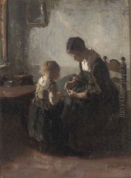 The First Lesson Oil Painting by Albert Johan (Jan) Neuhuys