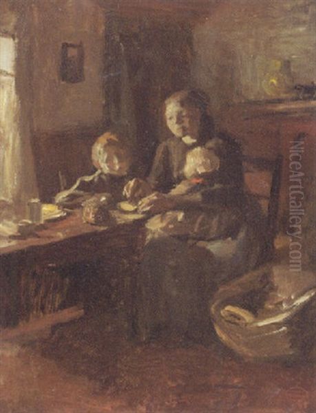 A Family Breakfast Oil Painting by Albert Johan (Jan) Neuhuys