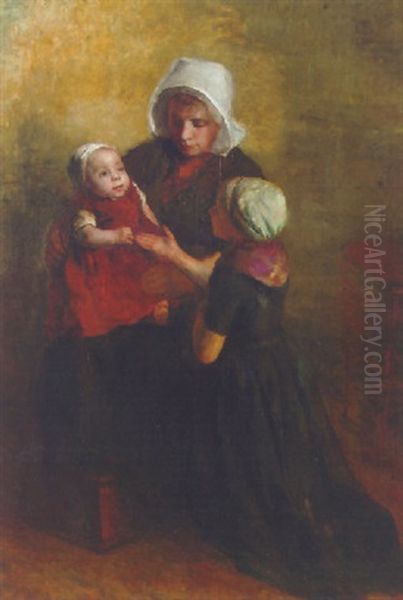 Playing With Little Sister Oil Painting by Albert Johan (Jan) Neuhuys