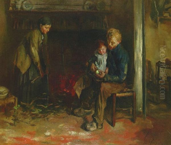 On Father's Lap Oil Painting by Albert Johan (Jan) Neuhuys