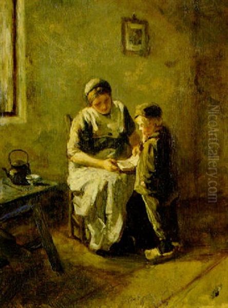 The Reading Lesson Oil Painting by Albert Johan (Jan) Neuhuys