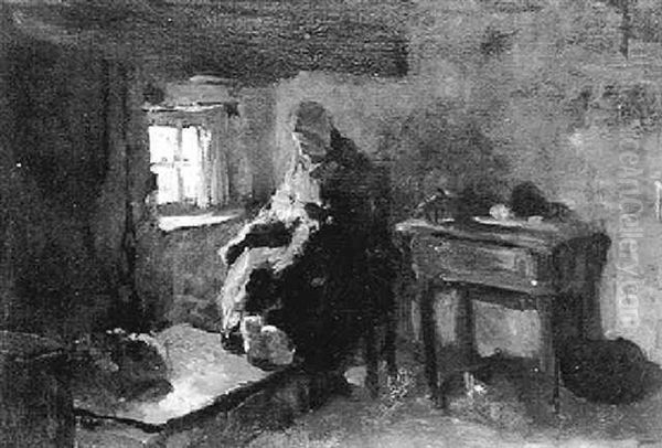 A Peasant Woman In An Interior Oil Painting by Albert Johan (Jan) Neuhuys