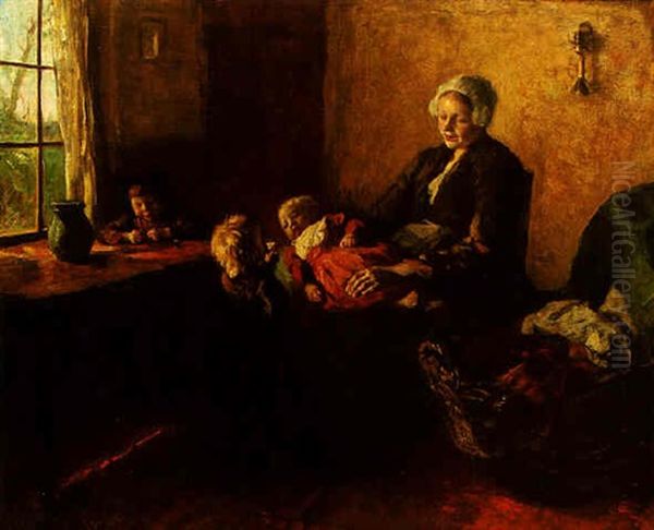 A Mother With Her Children Oil Painting by Albert Johan (Jan) Neuhuys