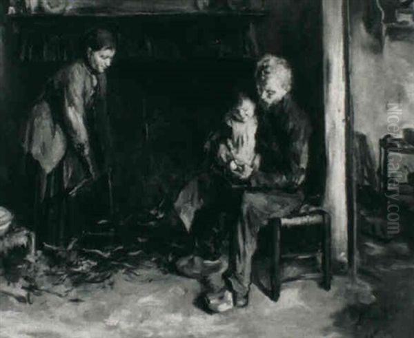 A Family In An Interior Oil Painting by Albert Johan (Jan) Neuhuys