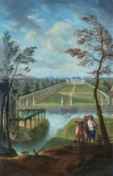 A Park Landscape With A View Of A Pavilion Oil Painting by Jan Antoon Neuhuys