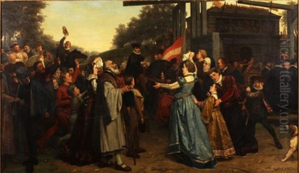 The Procession, (edict Of Nantes) Oil Painting by Jan Antoon Neuhuys