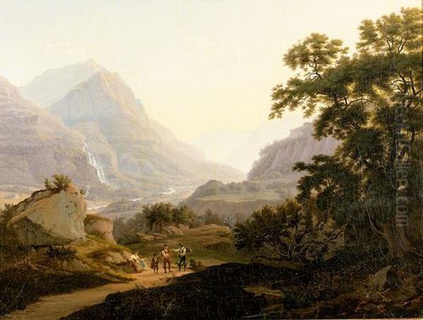 Gebirgslandschaft Mit Staffage. Oil Painting by Samuel Birmann