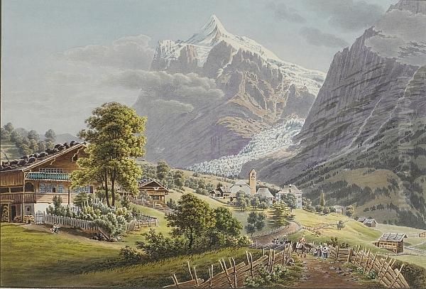 Vue Prise Au Fond Du Hasle; Unterseen; Finsterhorn; Paysage De La Wengenalp; Grindlewald; Canton Berne; Lungern Am Langern; Chute De L'aar; Chute Reichenbach Inferior, Nine Oil Painting by Samuel Birmann