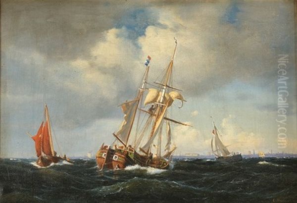 Shipping In Heavy Seas Oil Painting by Carl Johann Neumann