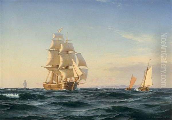 Segelschiffe Im Oresund An Einem Sommertag Oil Painting by Carl Johann Neumann