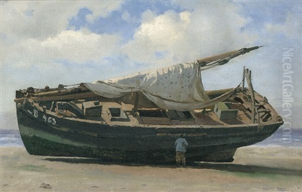 Boot Mit Eingezogenem Segel Oil Painting by Carl Johann Neumann