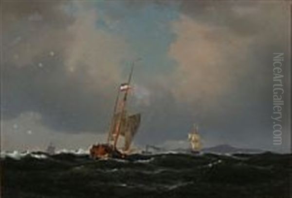 A Cof From Schleswig-holstein At Sea Oil Painting by Carl Johann Neumann